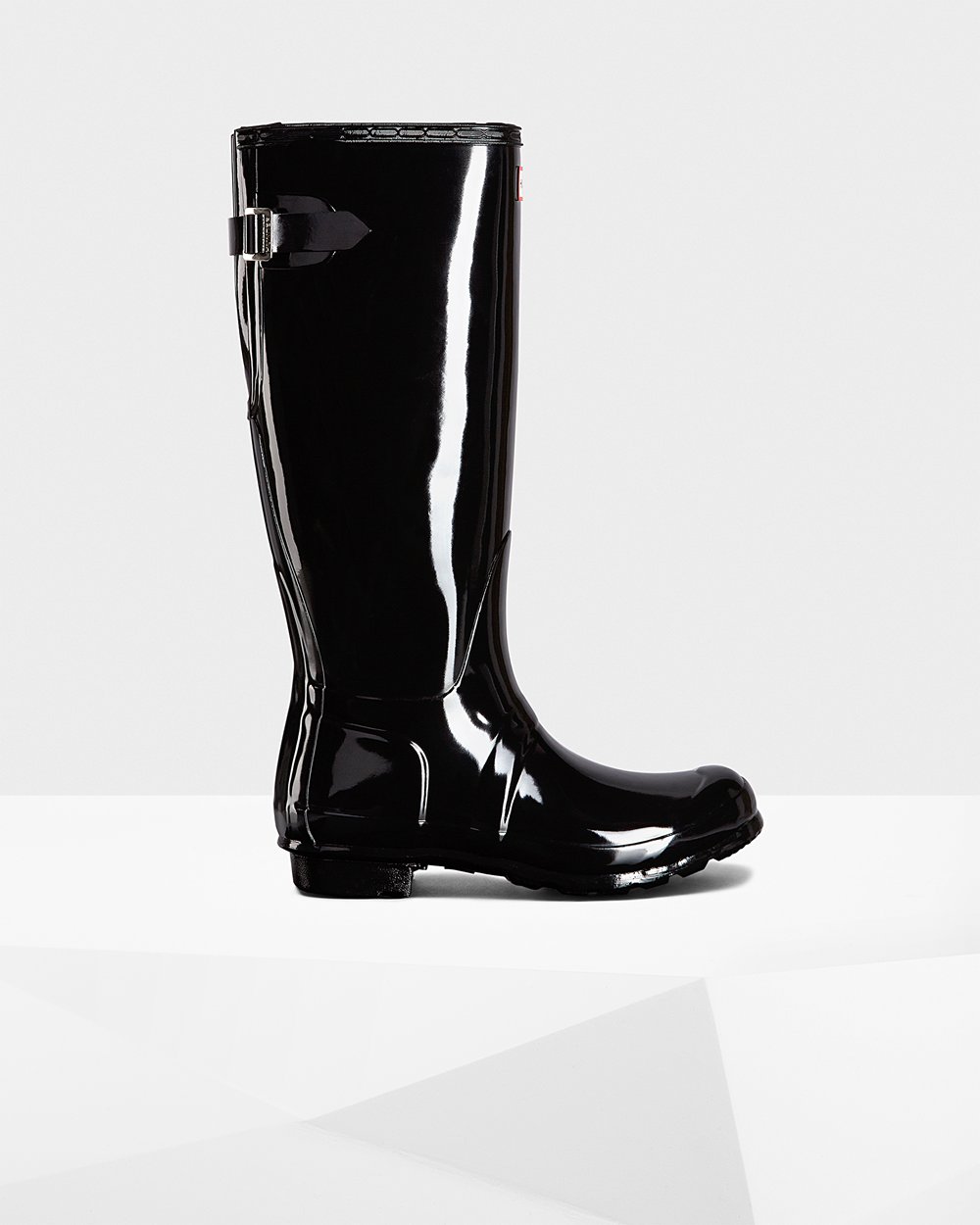 Womens Tall Rain Boots - Hunter Original Back Adjustable Gloss (64ZJSTHAK) - Black